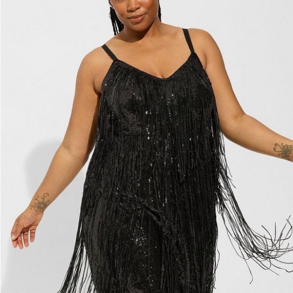torrid Dresses & Skirts - NWT Torrid Mini Fringe Sequin Layer Dress in Black Size 22